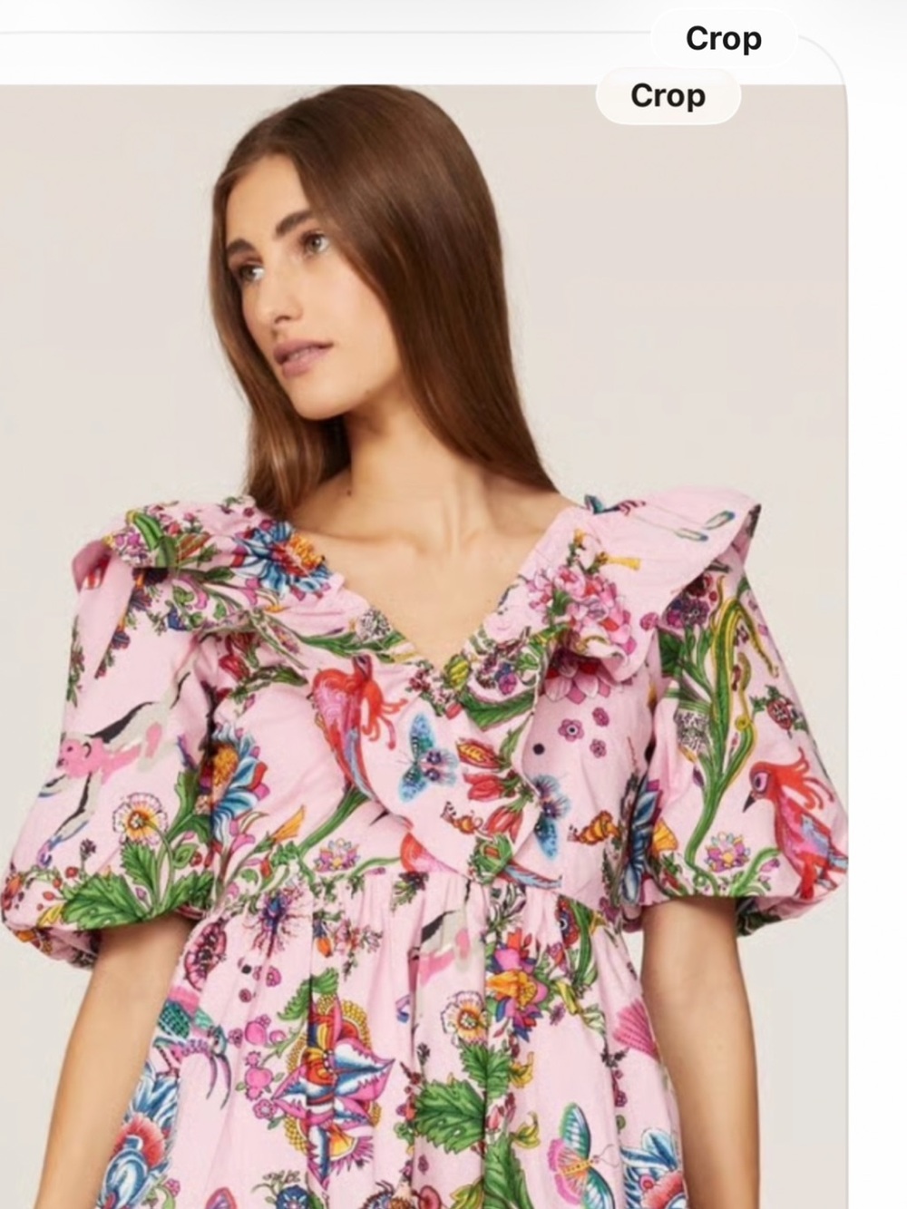 Banjanan Pink Floral Green Tropical Print Dress-Small